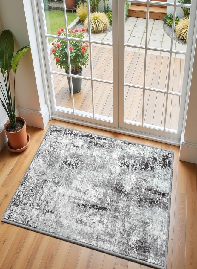 Flagover Dark Grey Washable Small Area Rug, 2x3 Abstract Non-Slip Door Mat, Modern Low Pile Indoor Entryway Rugs, Stain Resistant Throw Carpet for Front Door, Kitchen, Entry, Inside Entrance - Image 1